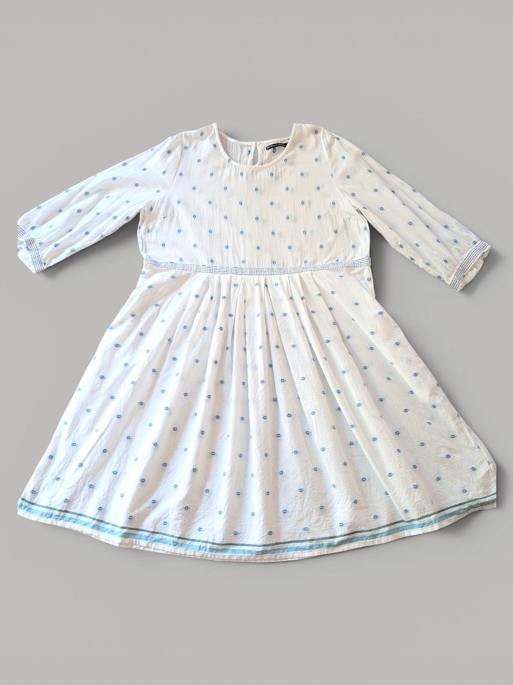 Gudrun Sjödén Organic Cotton White Blue Embroidered Dress XL